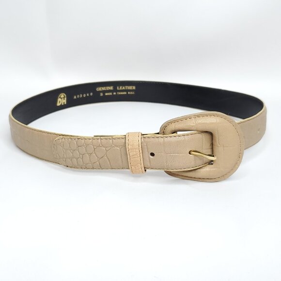 Womens Leather Belt Sz S XS *SEE Beige Tan Brown Reptile Texture Vintage 80s - Picture 2 of 3